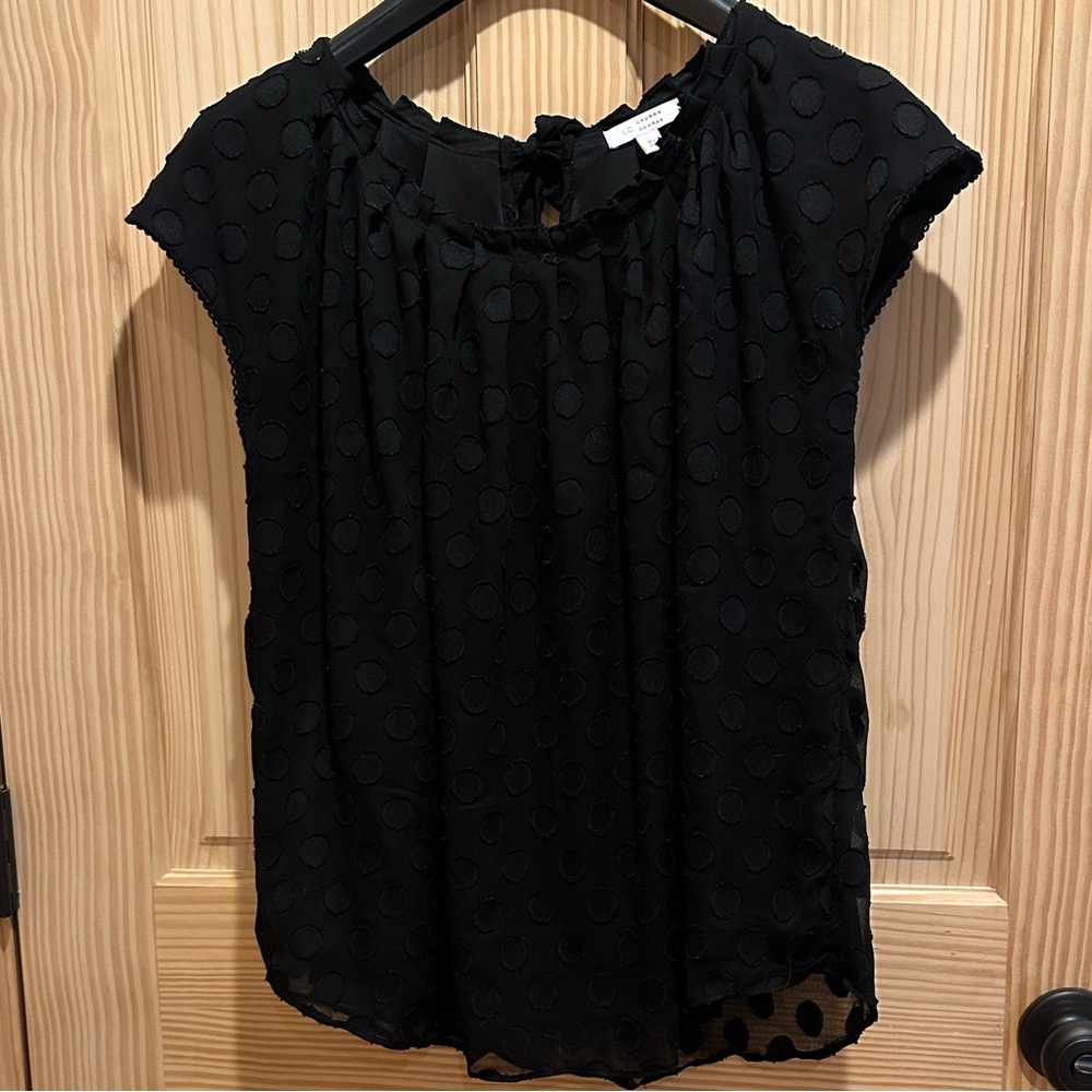 Black Dot-Textured Cap Sleeve Women's Top